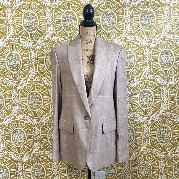 NWT A.L.C Donovan Plaid Linen Blend Single-Breasted Jacket in Tawny Plaid size 6 - Picture 9 of 16